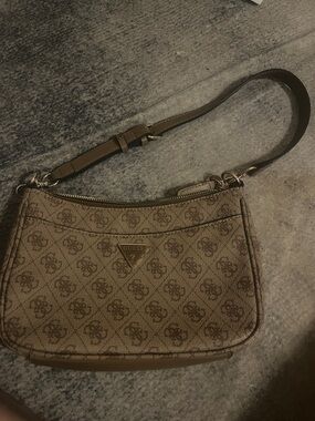GUESS Tan Logo Pattern Shoulder Bag